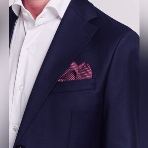 Tom Ford silk pocket square dark plum with fuchsia polkadots